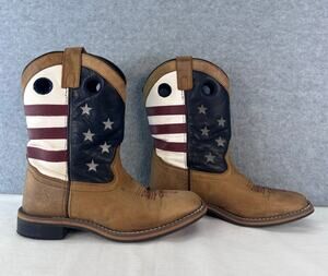 Cody James Boy's sz 3 American Flag Western Boots Leather Patriotic July 4th